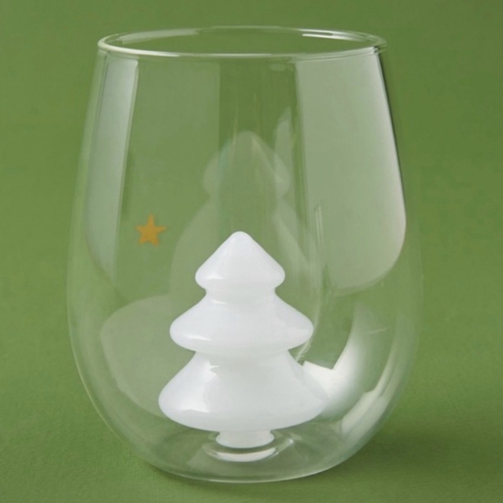 Anthropologie (SET) Yuletide tumbler Glass Christmas Tree Set of 4 NIB